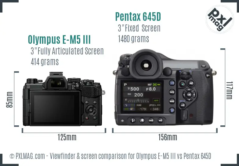 Olympus E-M5 III vs Pentax 645D Screen and Viewfinder comparison