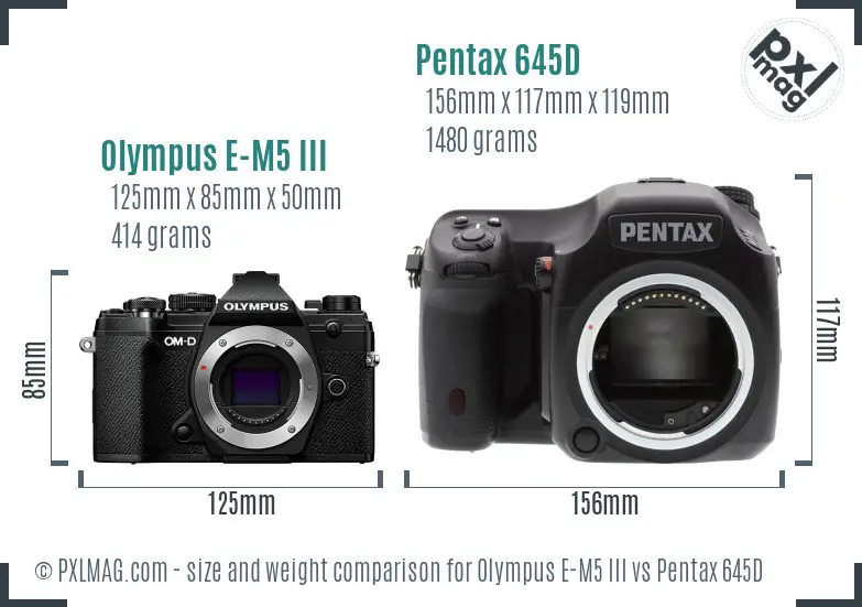Olympus E-M5 III vs Pentax 645D size comparison