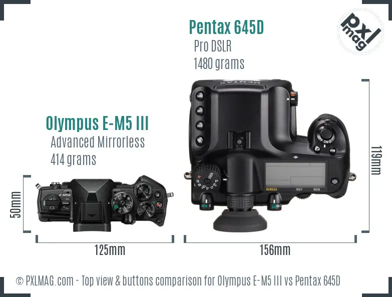 Olympus E-M5 III vs Pentax 645D top view buttons comparison