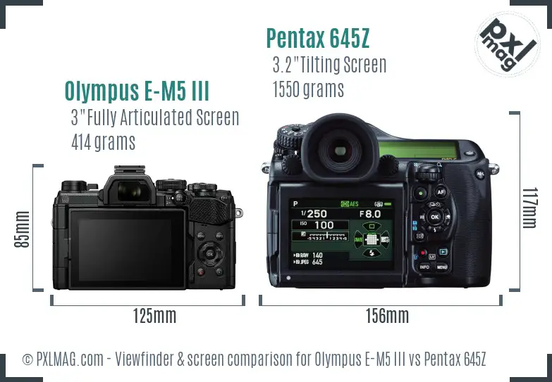 Olympus E-M5 III vs Pentax 645Z Screen and Viewfinder comparison