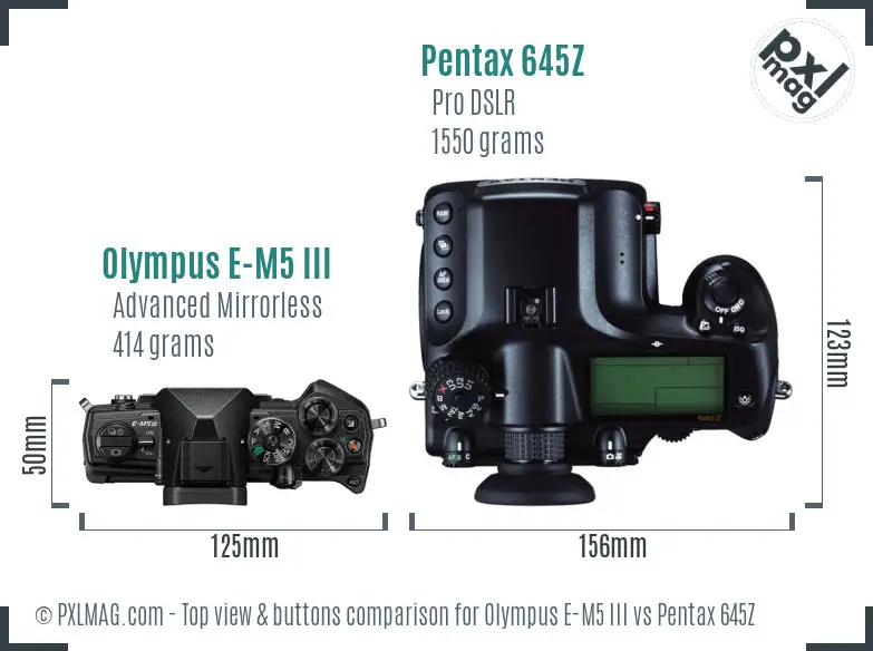 Olympus E-M5 III vs Pentax 645Z top view buttons comparison