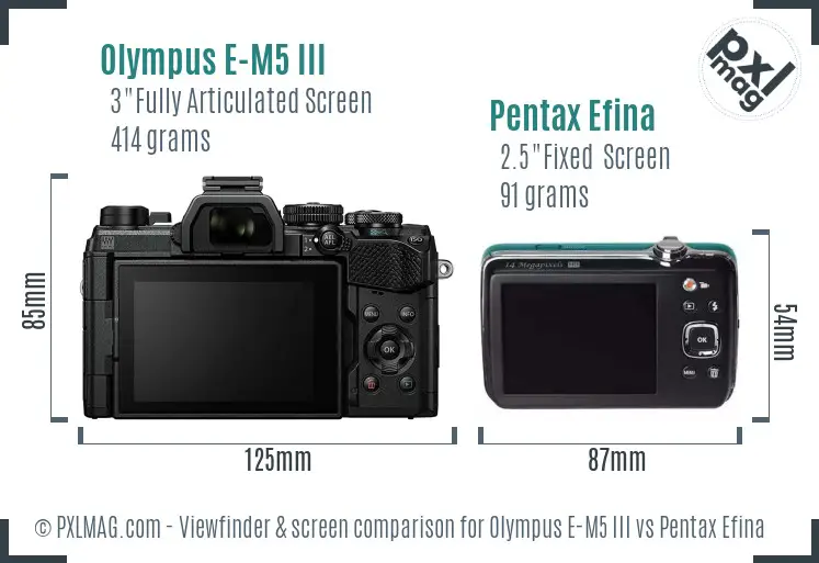 Olympus E-M5 III vs Pentax Efina Screen and Viewfinder comparison