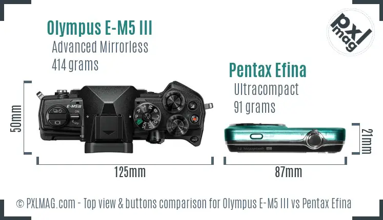Olympus E-M5 III vs Pentax Efina top view buttons comparison