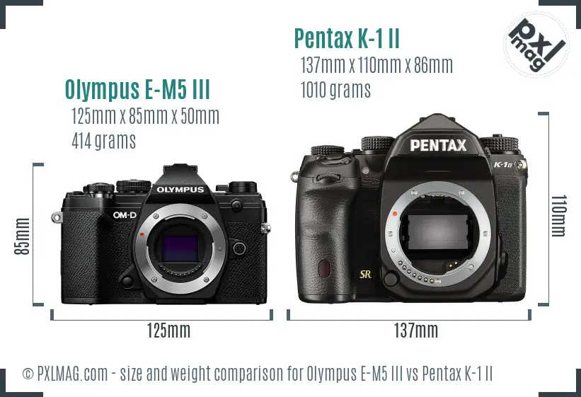 Olympus E-M5 III vs Pentax K-1 II size comparison