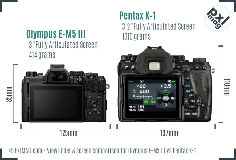Olympus E-M5 III vs Pentax K-1 Screen and Viewfinder comparison