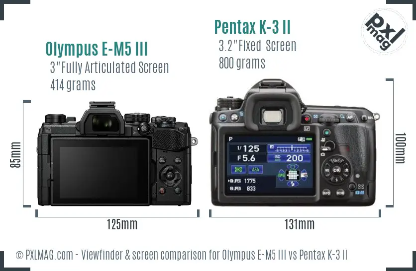 Olympus E-M5 III vs Pentax K-3 II Screen and Viewfinder comparison