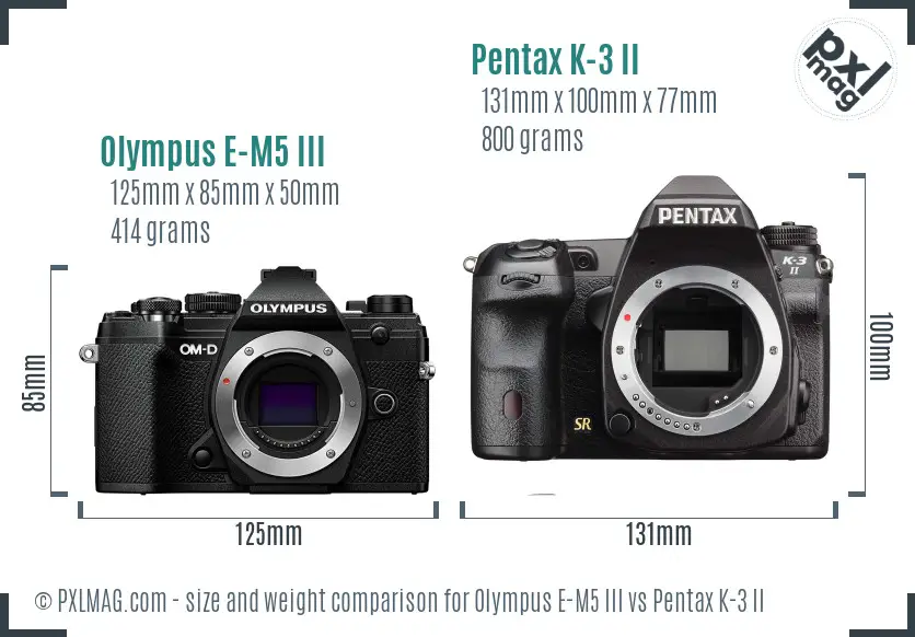 Olympus E-M5 III vs Pentax K-3 II size comparison
