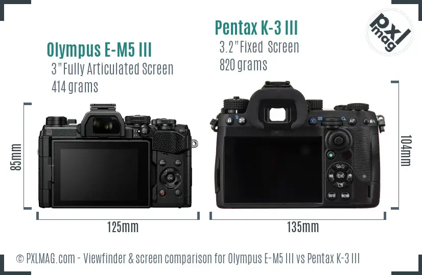 Olympus E-M5 III vs Pentax K-3 III Screen and Viewfinder comparison