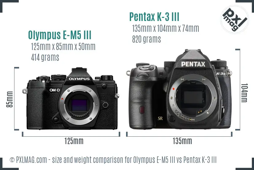 Olympus E-M5 III vs Pentax K-3 III size comparison
