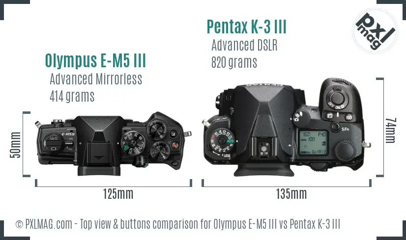 Olympus E-M5 III vs Pentax K-3 III top view buttons comparison