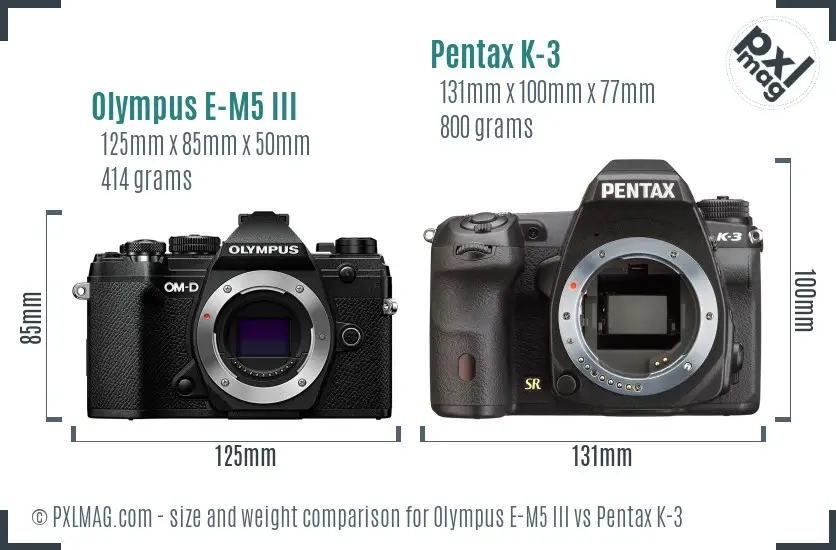 Olympus E-M5 III vs Pentax K-3 size comparison