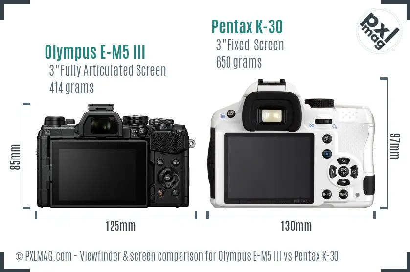 Olympus E-M5 III vs Pentax K-30 Screen and Viewfinder comparison