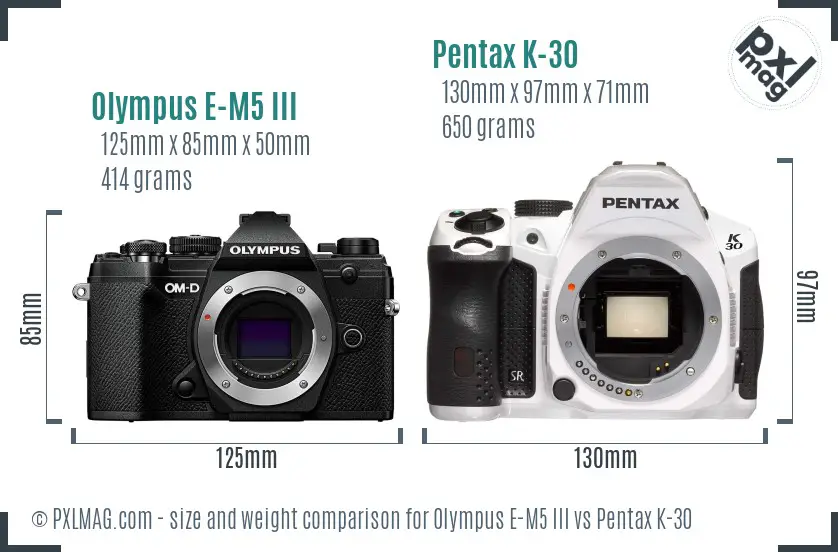 Olympus E-M5 III vs Pentax K-30 size comparison