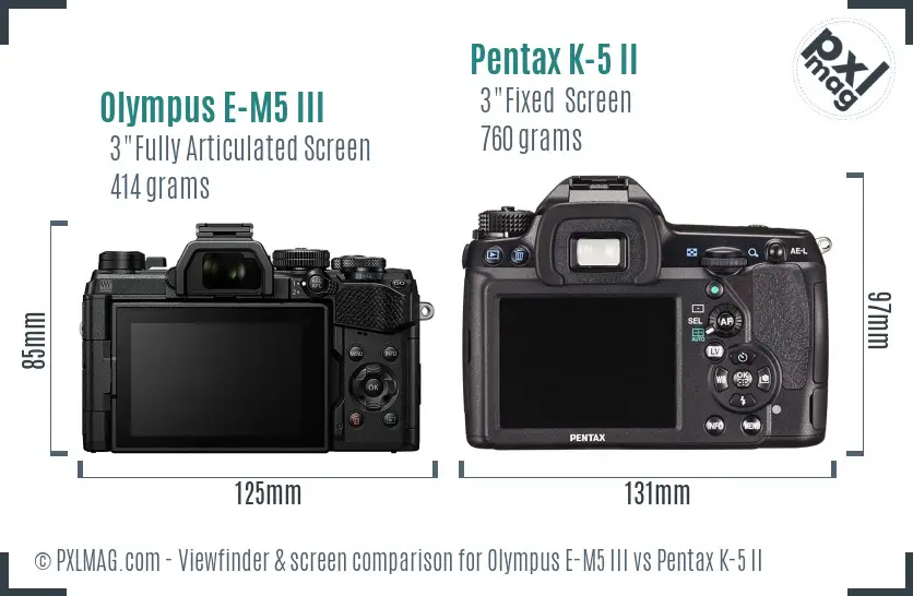 Olympus E-M5 III vs Pentax K-5 II Screen and Viewfinder comparison