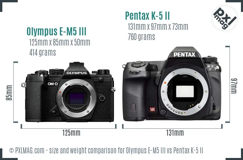 Olympus E-M5 III vs Pentax K-5 II size comparison