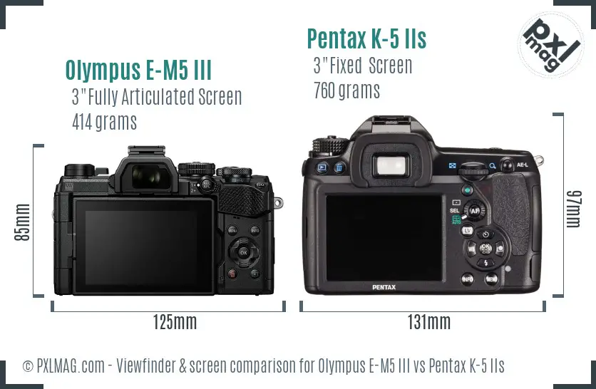Olympus E-M5 III vs Pentax K-5 IIs Screen and Viewfinder comparison