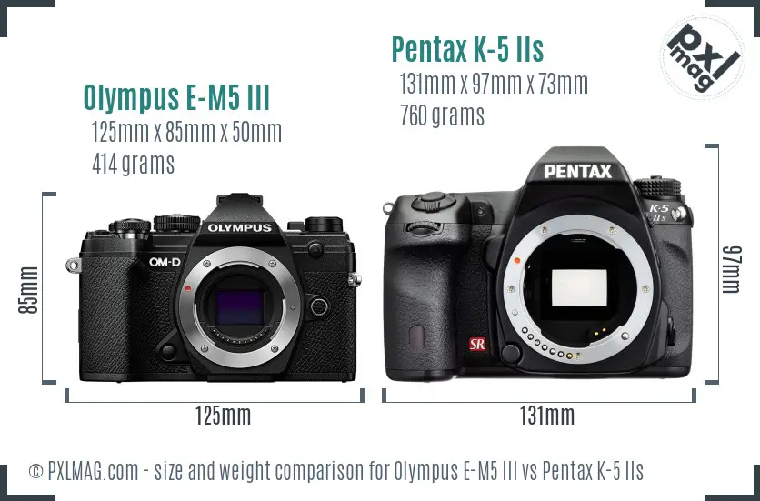 Olympus E-M5 III vs Pentax K-5 IIs size comparison