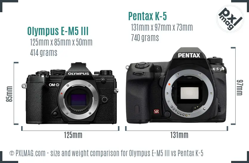 Olympus E-M5 III vs Pentax K-5 size comparison