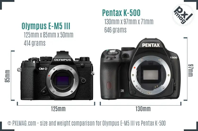Olympus E-M5 III vs Pentax K-500 size comparison