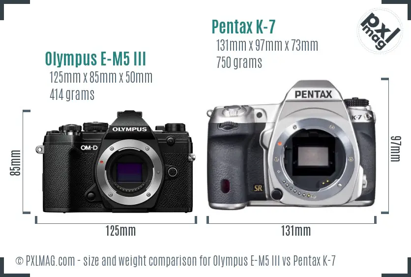 Olympus E-M5 III vs Pentax K-7 size comparison