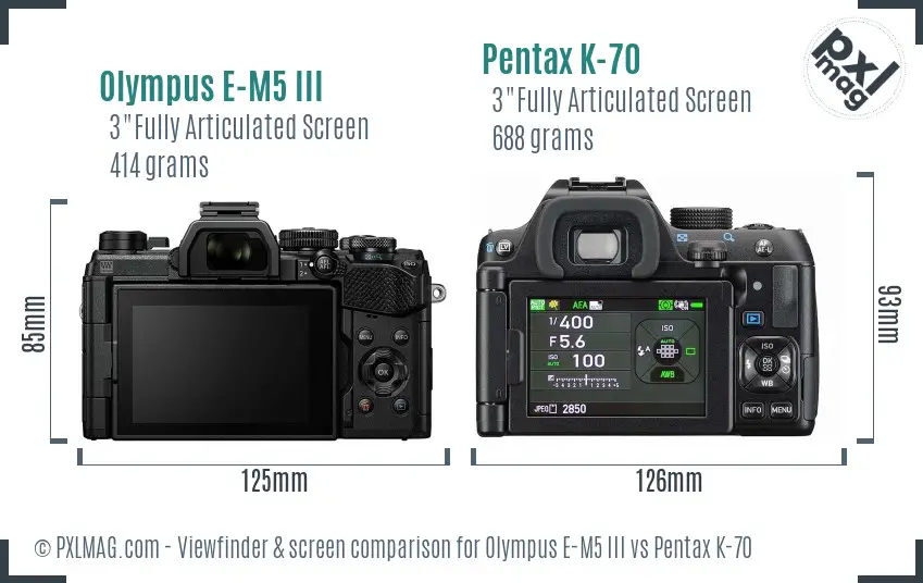 Olympus E-M5 III vs Pentax K-70 Screen and Viewfinder comparison