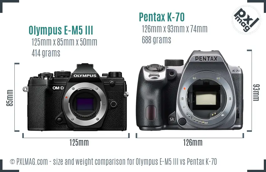 Olympus E-M5 III vs Pentax K-70 size comparison