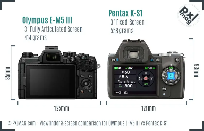 Olympus E-M5 III vs Pentax K-S1 Screen and Viewfinder comparison