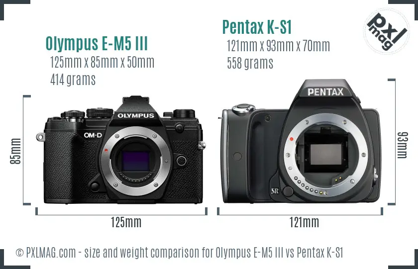 Olympus E-M5 III vs Pentax K-S1 size comparison