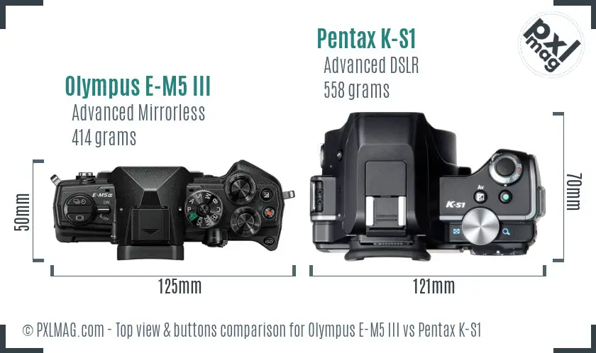 Olympus E-M5 III vs Pentax K-S1 top view buttons comparison
