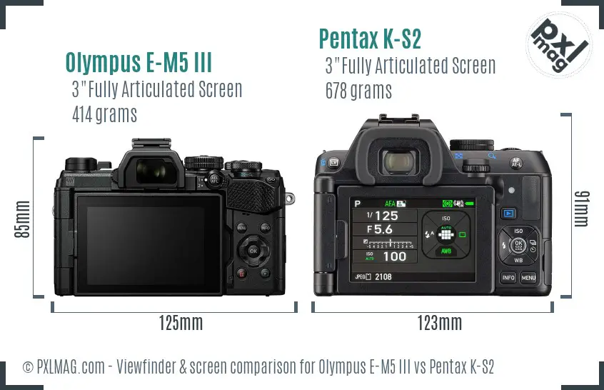 Olympus E-M5 III vs Pentax K-S2 Screen and Viewfinder comparison