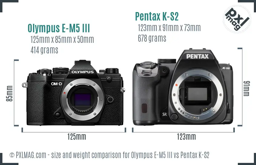 Olympus E-M5 III vs Pentax K-S2 size comparison