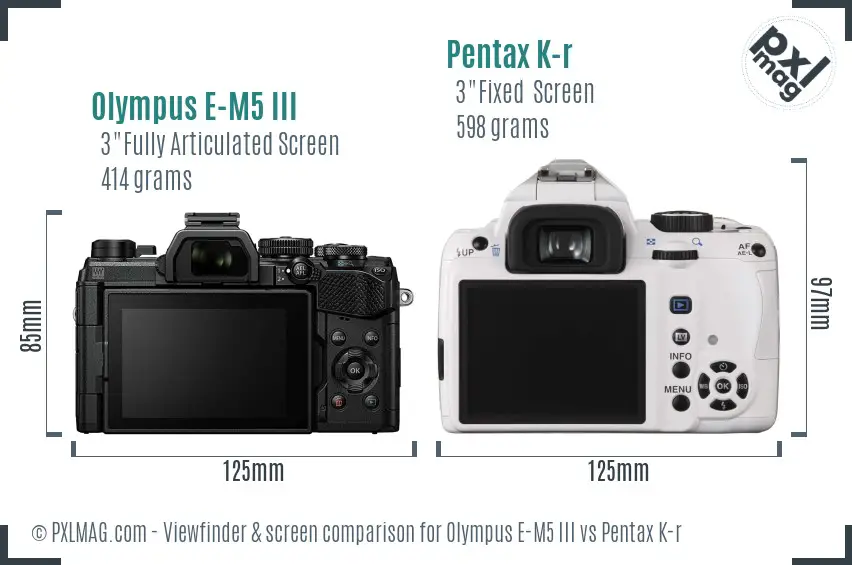 Olympus E-M5 III vs Pentax K-r Screen and Viewfinder comparison