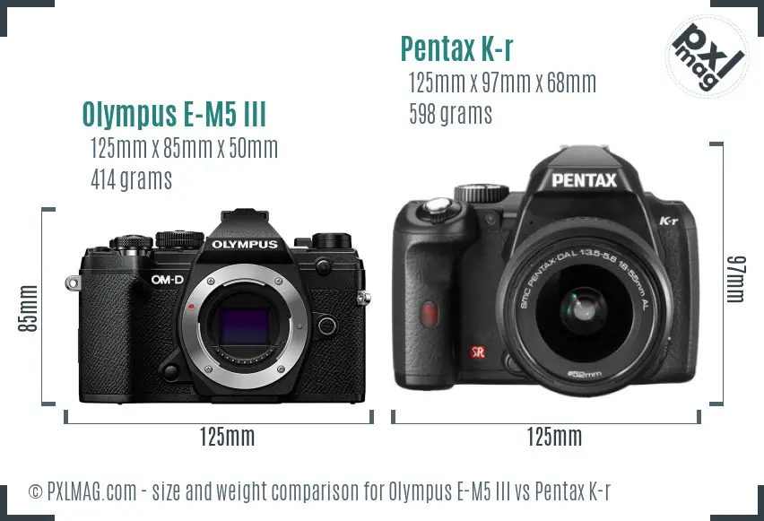 Olympus E-M5 III vs Pentax K-r size comparison