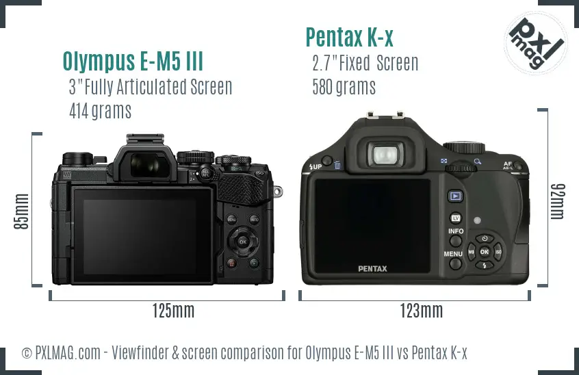 Olympus E-M5 III vs Pentax K-x Screen and Viewfinder comparison
