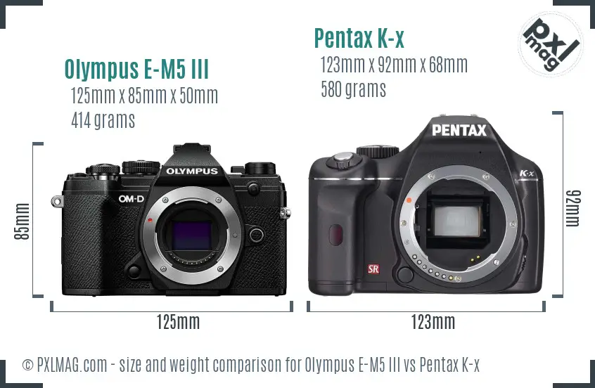 Olympus E-M5 III vs Pentax K-x size comparison