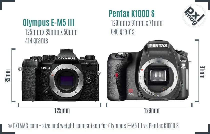 Olympus E-M5 III vs Pentax K100D S size comparison