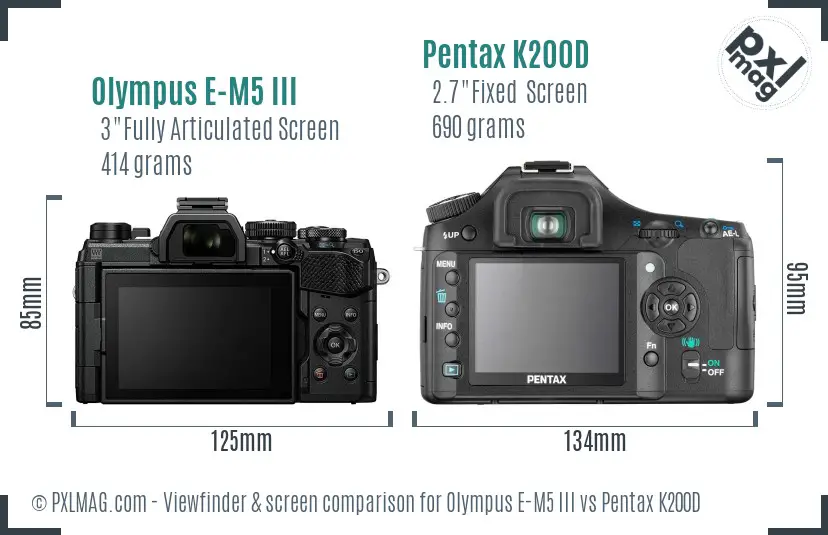 Olympus E-M5 III vs Pentax K200D Screen and Viewfinder comparison