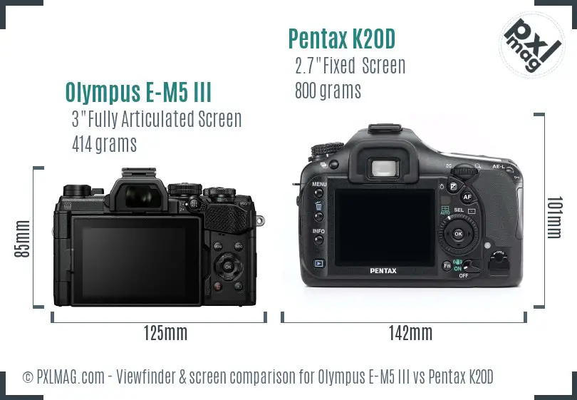 Olympus E-M5 III vs Pentax K20D Screen and Viewfinder comparison