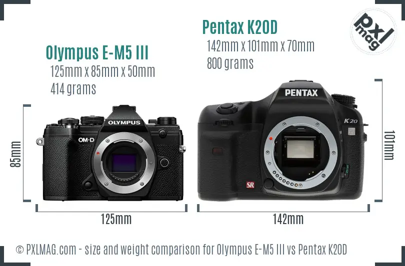 Olympus E-M5 III vs Pentax K20D size comparison