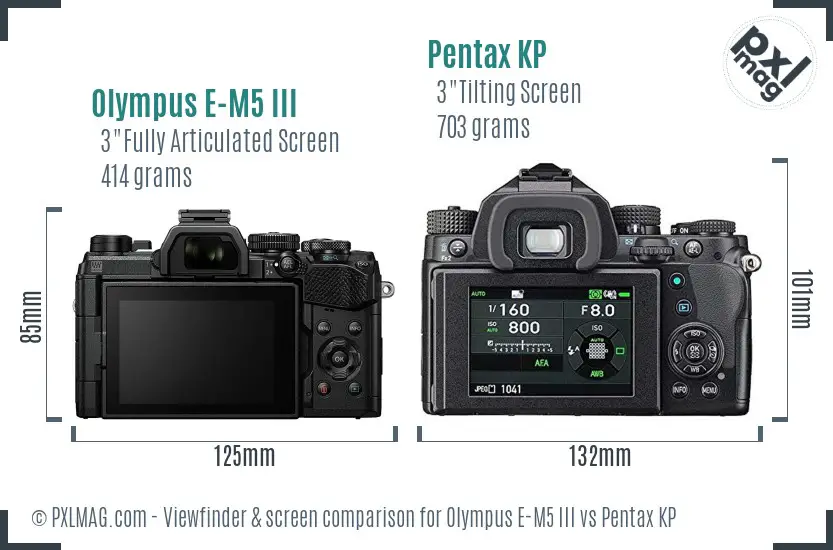 Olympus E-M5 III vs Pentax KP Screen and Viewfinder comparison