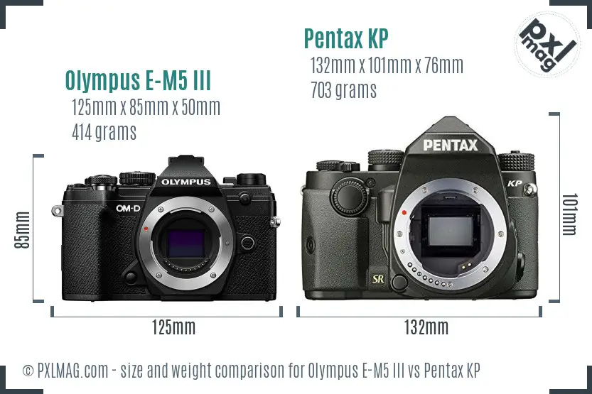 Olympus E-M5 III vs Pentax KP size comparison