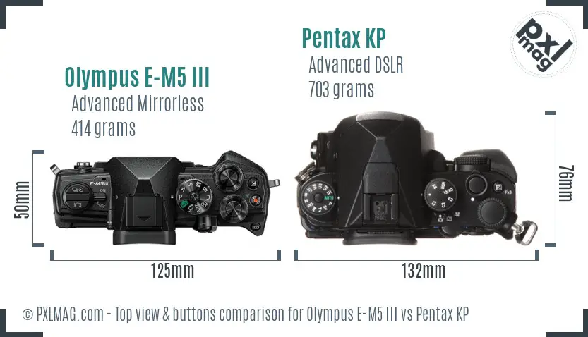 Olympus E-M5 III vs Pentax KP top view buttons comparison
