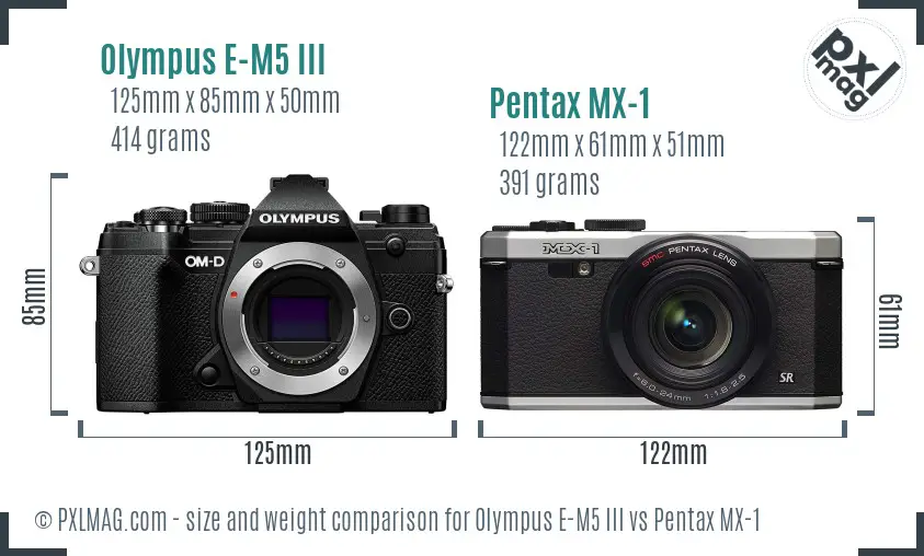 Olympus E-M5 III vs Pentax MX-1 size comparison