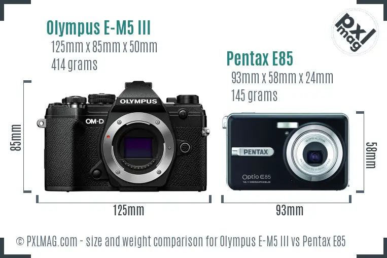 Olympus E-M5 III vs Pentax E85 size comparison