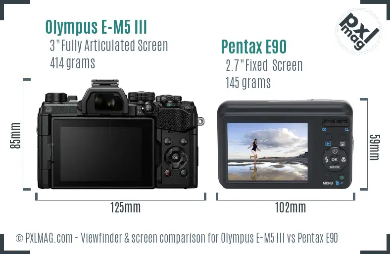 Olympus E-M5 III vs Pentax E90 Screen and Viewfinder comparison
