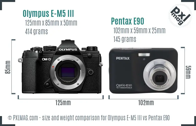 Olympus E-M5 III vs Pentax E90 size comparison