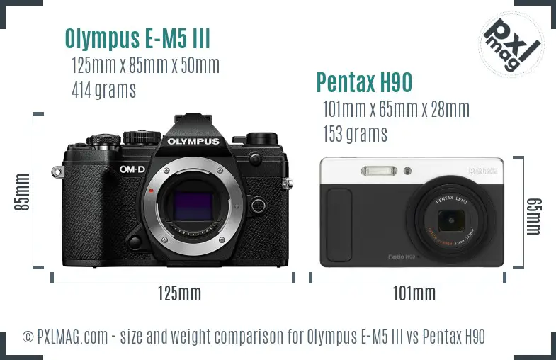 Olympus E-M5 III vs Pentax H90 size comparison