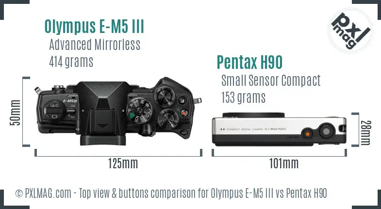 Olympus E-M5 III vs Pentax H90 top view buttons comparison