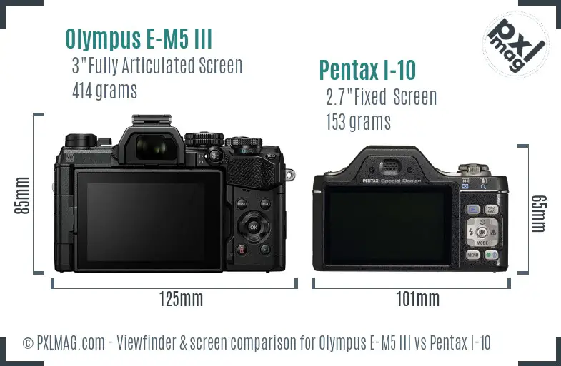Olympus E-M5 III vs Pentax I-10 Screen and Viewfinder comparison
