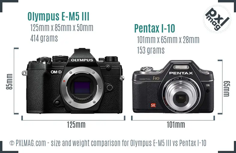 Olympus E-M5 III vs Pentax I-10 size comparison